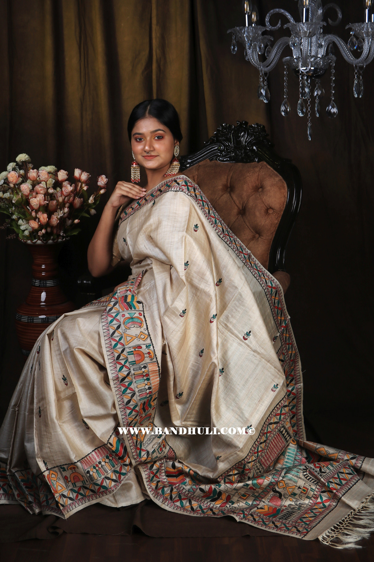 Tussar color Hand Painted Saree 